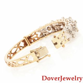 Estate Diamond 14K Gold Floral Bangle Bracelet 23.  2 Grams NR 4