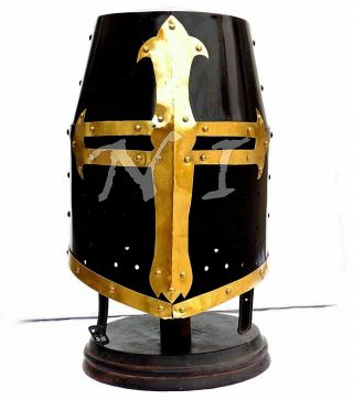 Medieval 14th C.  Sugarloaf Helmet Crusader Ancient Knights SCA With Wooden Stand 2