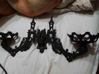 2 Antique Victorian Cast Iron Wall Mount Oil Lamp Sconce (s) 1 Dbl Mount