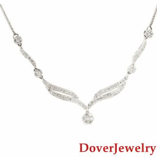 Italian Diamond 14k White Gold Floral Pendant Chain Necklace 5.  8 Grams Nr
