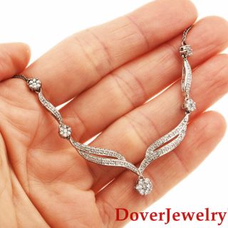 Italian Diamond 14K White Gold Floral Pendant Chain Necklace 5.  8 Grams NR 5