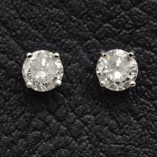 Estate 14k White Gold Diamond Solitaire Stud Earrings 1.  32 Tcw 1.  3 Grams 5.  5 Mm