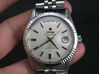 Vintage Titoni Cosmo King 2834 - 2 25j Ss Swiss Eta Day Date Automatic Mens Watch
