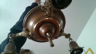 Antique Vintage Art Deco Brass 3 Arm Pan Ceiling Light Fixture Chandelier 2