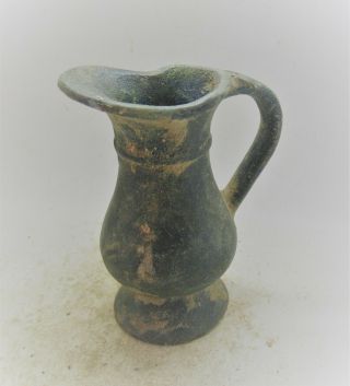 Ancient Roman Bronze Ewer Vessel With Handle Circa 100 - 400ad