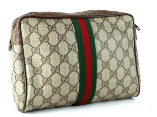 Auth Gucci Vintage Small Clutch Bag Gg Beige Canvas & Leather Secondary Purse