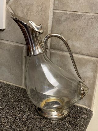 Glass Silver Plate Duck Goose Shape Wine Water Decanter Pitcher Carafe Art Deco