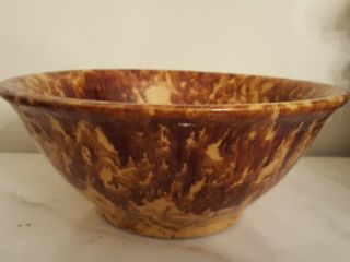 Antique Vintage Salt Glaze Gold & Brown Stoneware Pottery Crock Large Bowl 10 "