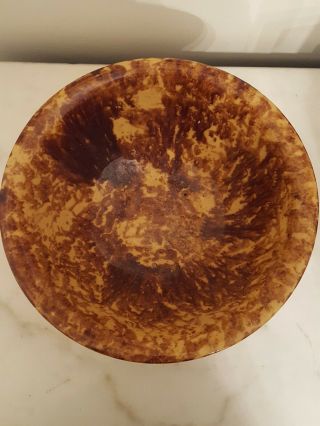 Antique Vintage Salt Glaze Gold & Brown Stoneware Pottery Crock Large Bowl 10 