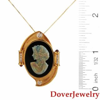 Estate Diamond Ruby Onyx Cameo Opal Doublet 18K Gold Pin Pendant 10.  7 Grams NR 4