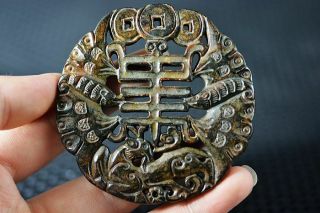 Delicate Chinese Old Jade Hand Carved Phoenix/bat Amulet Pendant Y9