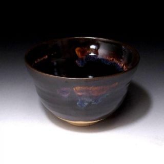VO7: Vintage Japanese Pottery Tea Bowl,  Honganji ware with Signed wooden box 3