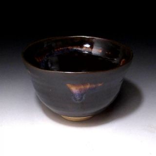 VO7: Vintage Japanese Pottery Tea Bowl,  Honganji ware with Signed wooden box 4
