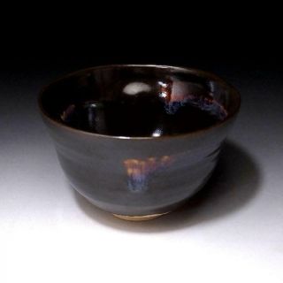 VO7: Vintage Japanese Pottery Tea Bowl,  Honganji ware with Signed wooden box 5