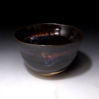 VO7: Vintage Japanese Pottery Tea Bowl,  Honganji ware with Signed wooden box 6