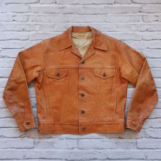 Vintage Rare 40s Lee Wcolf Leather Trucker Jacket L Xl