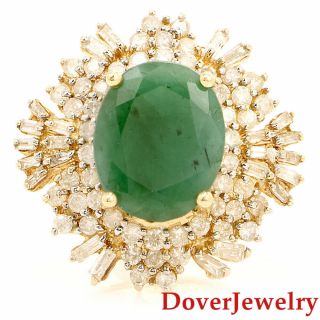 Estate Diamond 7.  88cts Emerald 14k Yellow Gold Floral Cocktail Ring 9.  6 Grams Nr