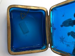 Antique Asian Cobalt Blue Glass Jewel Casket Box Chinoiserie Mary Gregory Style 10