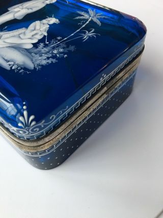 Antique Asian Cobalt Blue Glass Jewel Casket Box Chinoiserie Mary Gregory Style 7