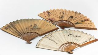 Three Chinese Antique/vintage Folding Fan Painting.