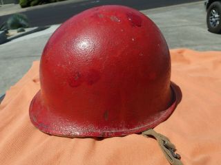 Ww2 Us Front Seem Fixed Bale Helmet W/ Liner 1d2 Steel Pot Chin Strap