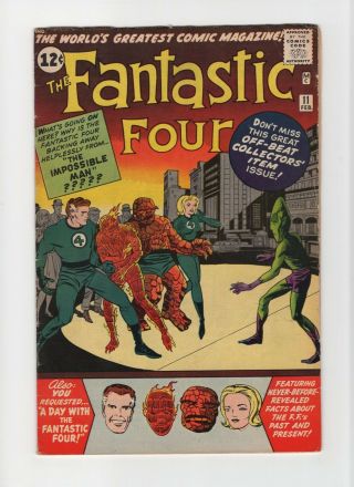 Fantastic Four 11 Fn 6.  0 Vintage Marvel Comic Key 1st Impossible Man Silver 12c