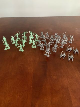 Louis Marx Silver Knights & Light Green Vikings Playset 54mm,  Near 1965