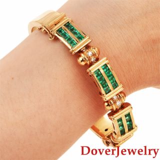 Estate Diamond 8.  05ct Emerald 18k Gold Geometric Bangle Bracelet 42.  0 Grams Nr