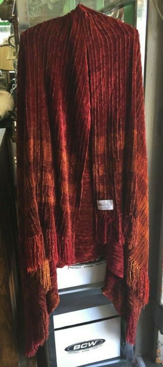 Churchill Weavers Handwoven Chenille Vintage Blanket Fringe Shawl Cape