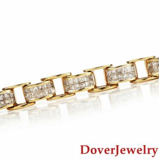 Estate Princess Cut 5.  75ct Diamond 14k Yellow Gold Link Bracelet 22.  8 Grams Nr
