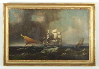 Listed Gideon Denny Ships In San Francisco Bay Large Old Antique Oil Painting Nr