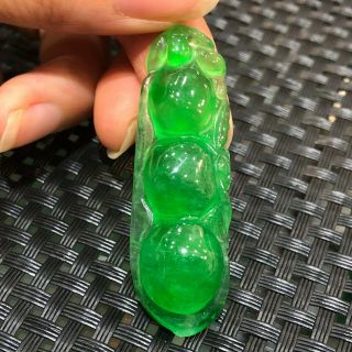 Chinese Rare Collectible Natural Green Jadeite Jade Handwork Beans & Bat Pendant