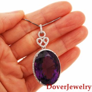 Estate Diamond 45.  98ct Amethyst 14k White Gold Heart Pendant 15.  4 Grams Nr