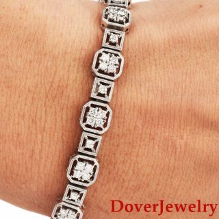 Estate Diamond 14k White Gold Milgrain Link Bracelet 19.  0 Grams Nr