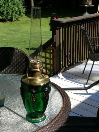 Fenton Green Glass Vase Lamp With Aladdin Oil Pot And Vintage Mod B Burner
