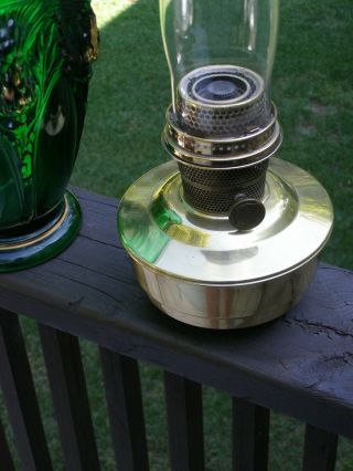 FENTON GREEN GLASS VASE LAMP WITH ALADDIN OIL POT AND VINTAGE MOD B BURNER 5