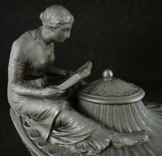 Antique Classical Wedgwood Black Basalt Pottery Oil Lamp.  Roman Style 8 ¾” t. 2