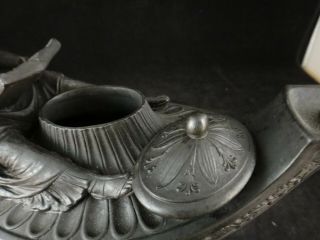 Antique Classical Wedgwood Black Basalt Pottery Oil Lamp.  Roman Style 8 ¾” t. 6