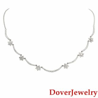 Estate Diamond 14k White Gold Cluster Floral Chain Necklace 8.  4 Grams Nr