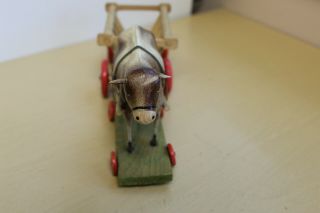 Antique German Pull Toy Tyoe Composition Cow with Cart/Wagon 3