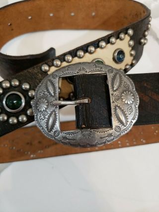 Ralph Lauren RRL Vintage Distressed Studded Brown Leather Belt 2
