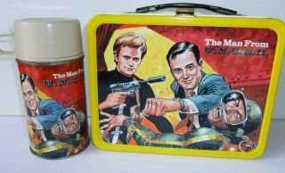 1966 Vintage Man From U.  N.  C.  L.  E.  Uncle Metal Lunch Box And Thermos - -