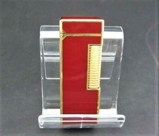 Auth DUNHILL Lacquer & Gold - Plated Rollagas Lighter Red / Gold w Case Vintage 2
