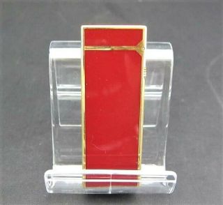 Auth DUNHILL Lacquer & Gold - Plated Rollagas Lighter Red / Gold w Case Vintage 3