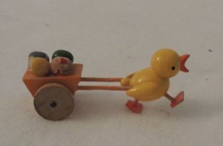 Vintage Wooden Duck Pulling Cart Toy 3 "