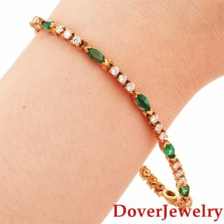 Estate Diamond 6.  50ct Green Emerald 18k Yellow Gold Link Bracelet 12.  3 Grams Nr