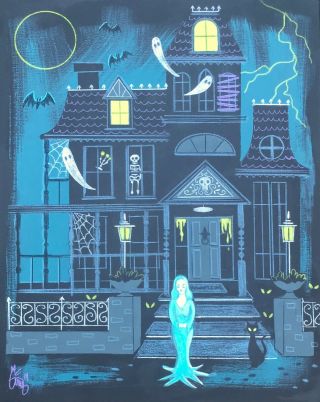 El Gato Gomez Painting Vintage Halloween Haunted House Vampire Ghost Goth Creepy
