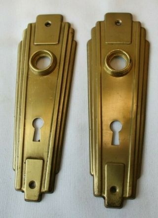 2 Antique Art Deco Brass Door Escutcheon Back Plates 6 5/8 " X 2 1/8 "