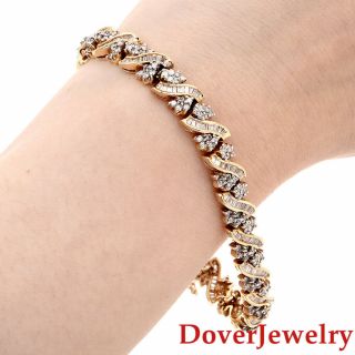Estate Diamond 14k Two - Tone Gold Cluster Fancy Link Bracelet 21.  2 Grams Nr
