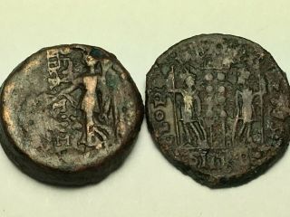 Ancient Auth.  2 Coin$; 1 Greek With Error,  350 Bc,  Zeus & Athena,  1 Roman 307 Ad